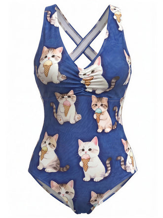Multicolor 1960s Print Vintage One-Piece Swimsuit 2