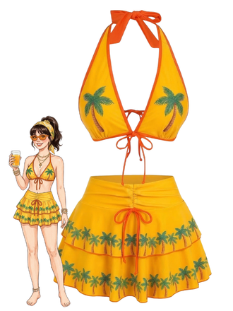 1960s Cherry Print Tie-Front Layered Bikini Set - vintage fashion, retro style, elegant red