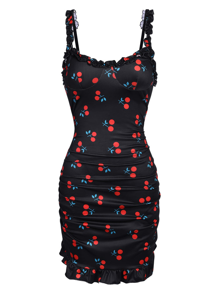 1960s Cherry Ruffled Hem Straps Nightgown: where 1960s romance meets her modern spirit