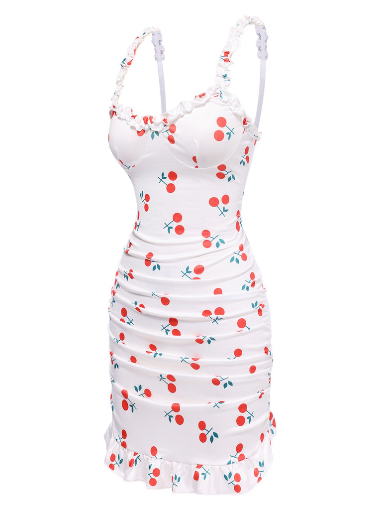 1960s Red Cherry Ruffled Hem Straps Nightgown, vintage fashion, retro style - perfect for women who love vintage and retro fashion