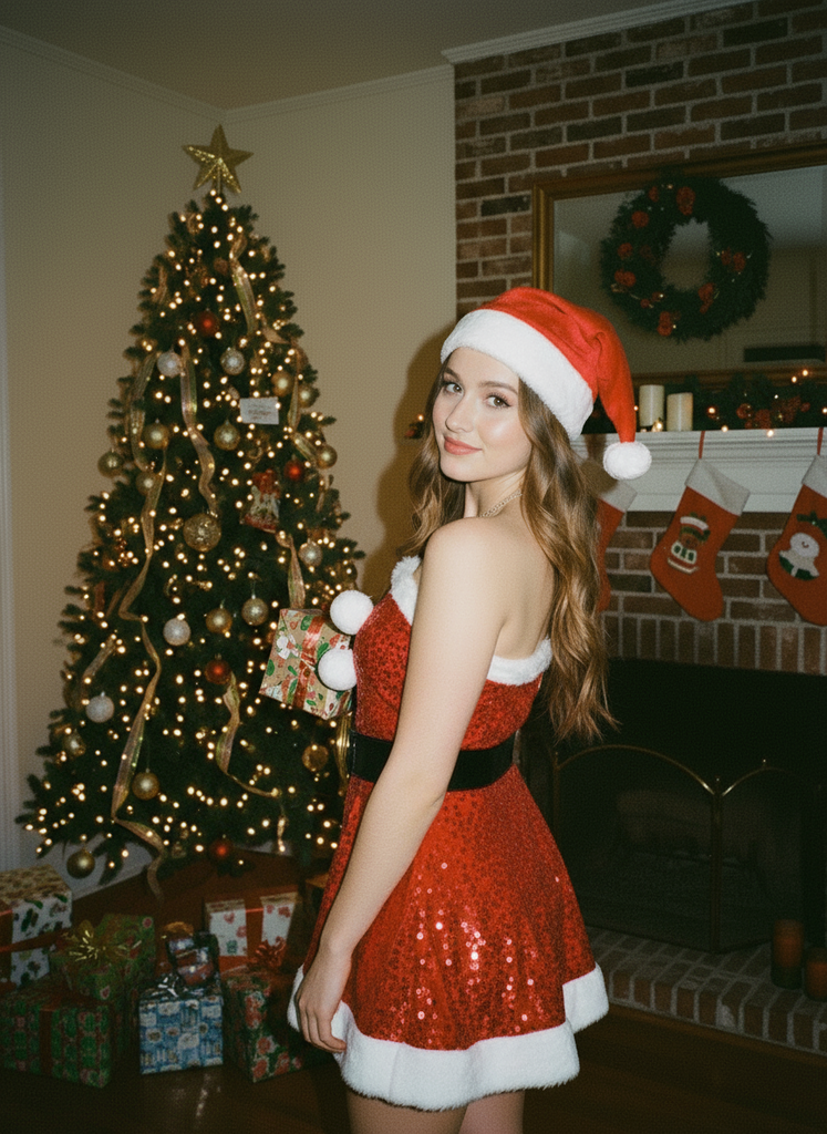 1960s Christmas Fur Sequin Strapless Dress - vintage dress, retro fashion