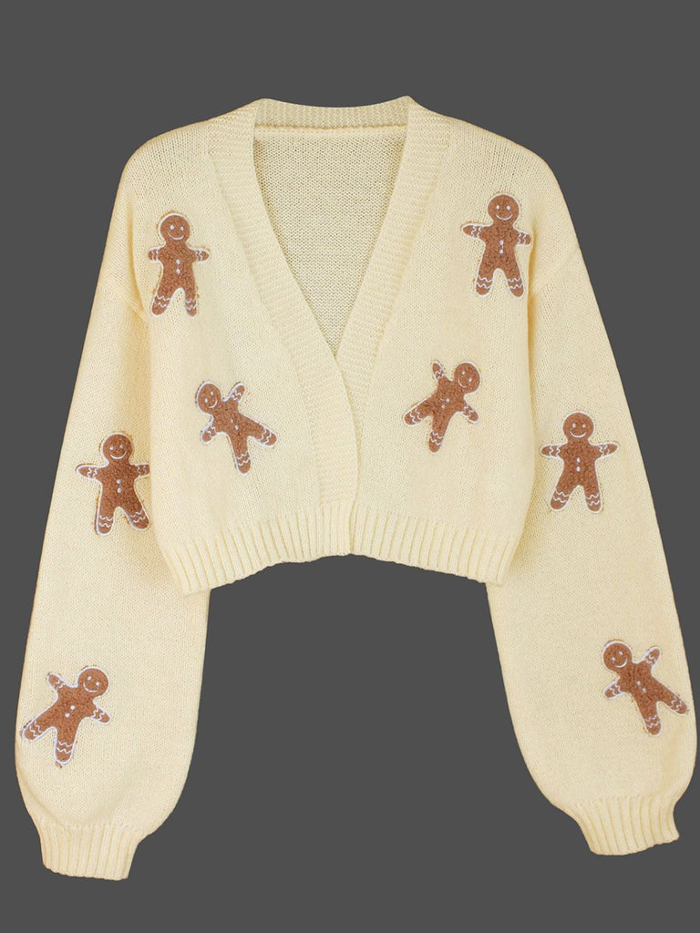 Brown 1960s Christmas Gingerbread Cropped Sweater Cardigan | Retro