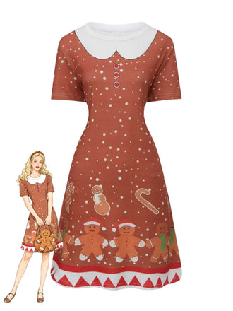 1960s Christmas Gingerbread Man A-Line Dress - vintage dress, retro fashion