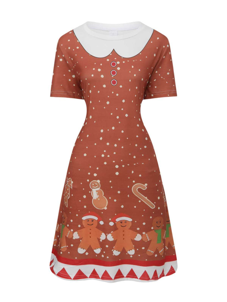 1960s Christmas Gingerbread Man A-Line Dress - vintage dress, retro fashion