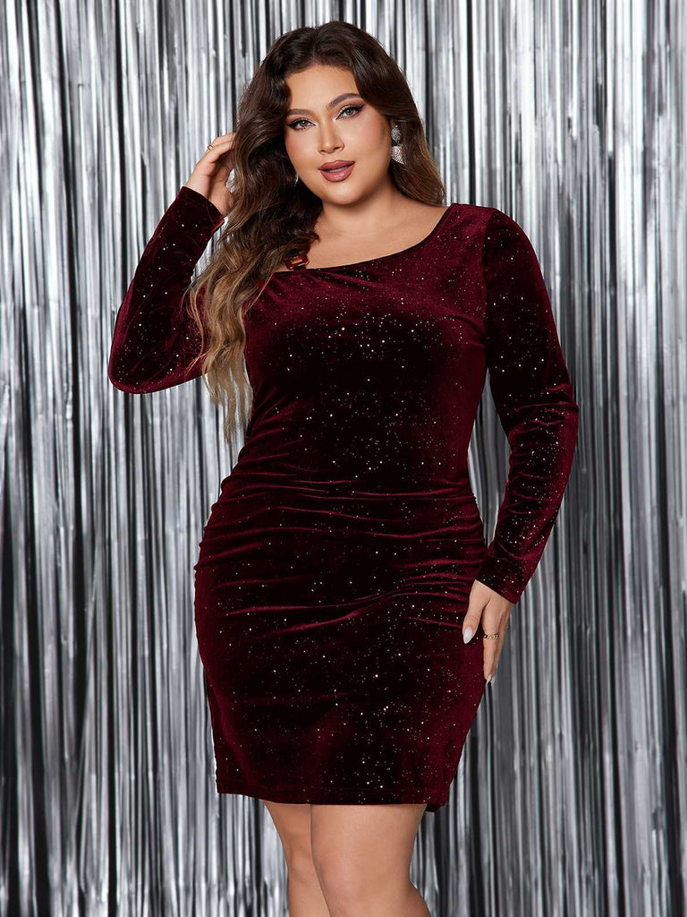 christmas dresses bodycon Ruby One Shoulder Ruffle Bodycon Mini Dress Shop American Threads Burgundy / M