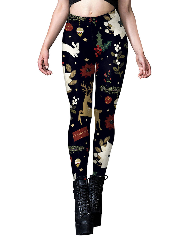 1960s Christmas Printed Cute Leggings: 1960s power dressing, reimagined