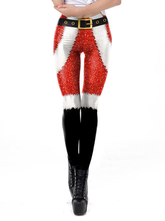 She walks in these 1960s Christmas Printed Elastic Leggings and the world follows