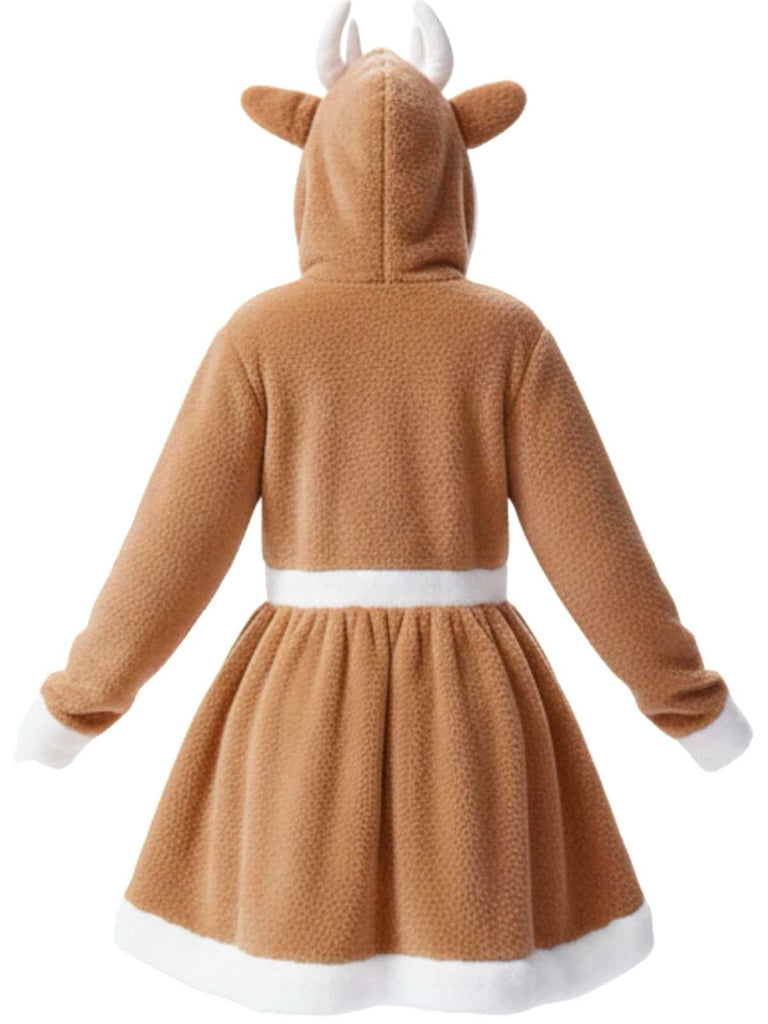 1960s Christmas Reindeer Hooded Coral Fleece Dress - vintage dress, retro fashion