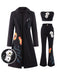3PCS Black 1960s Floral Long Coat & Top & Pants Suit Set - vintage fashion, retro style, classic black