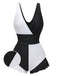 1960s Color Block Ruffle One Piece Swimsuit - vintage swimsuit, pin-up style