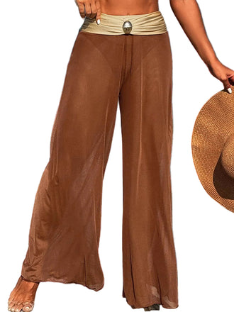 1960s Contrast Bandeau Swimsuit & Pants Cover-Up — 1960s poolside glamour meets sun-drenched confidence