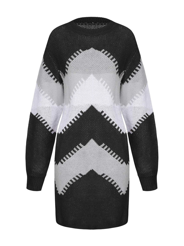 1960s Colorblock Knit Sweater Dress - vintage dress, retro fashion