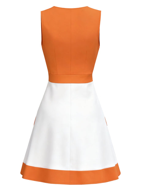 Retro Stage 60s Colorblock Sleeveless Shift Dress Gogo Girl Dress Orange&White