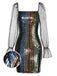 She slips into this 1960s Colorful Stripes Sequined Mesh Dress and suddenly it's a 1960s daydream