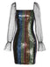 1960s Colorful Stripes Sequined Mesh Dress: where 1960s romance meets her modern spirit