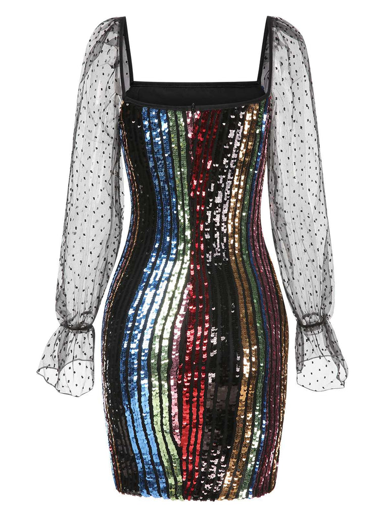 1960s Colorful Stripes Sequined Mesh Dress — the kind of 1960s dress that makes strangers smile