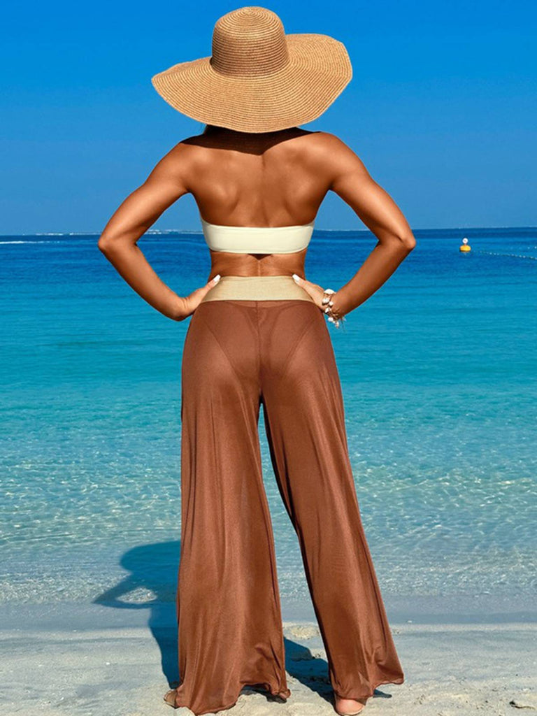 1960s Contrast Bandeau Swimsuit & Pants Cover-Up: 1960s Riviera elegance, reimagined for her