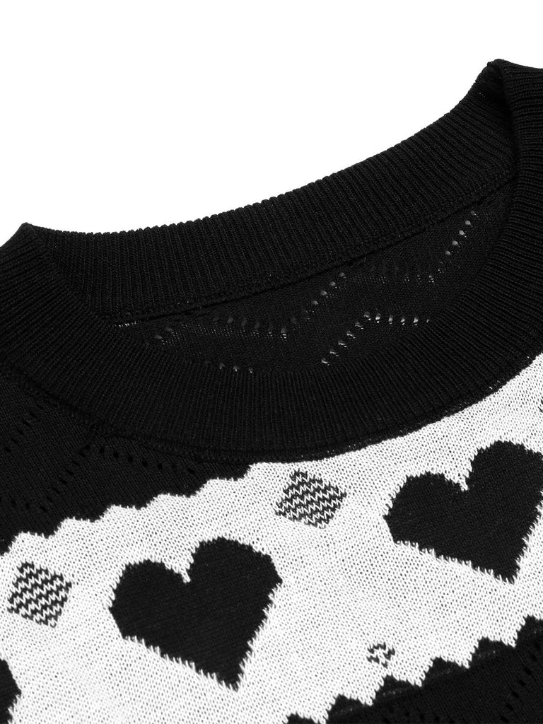Vintage Heart Knitted Sweater Dress Black & White Vintage Heart Knitted Sweater Dress Black & White