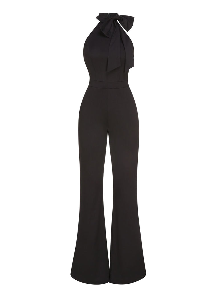 1960s Crewl Halter Bow Solid Jumpsuit, vintage romper, retro jumpsuit - perfect for women who love vintage and retro fashion