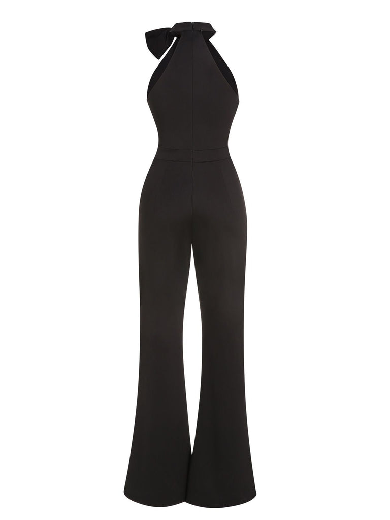 1960s Crewl Halter Bow Solid Jumpsuit, vintage romper, retro jumpsuit - perfect for women who love vintage and retro fashion