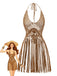 1960s Crochet Fringe Cutout Halter Bikini Cover-Up - vintage fashion, retro style