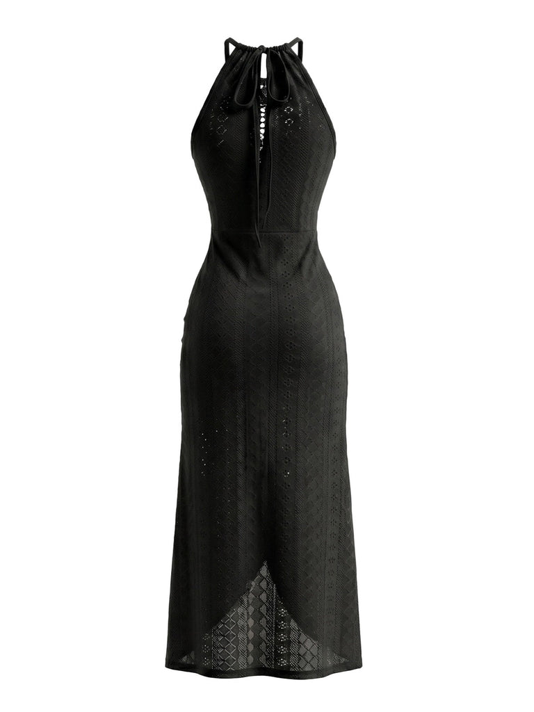 1960s Crochet Halter Cutout Maxi Dress, vintage dress, retro fashion - perfect for women who love vintage and retro fashion