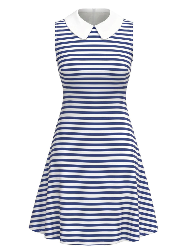 peter pan collar dress blue Turquoise Striped Peter Pan Collar Dress main image 1