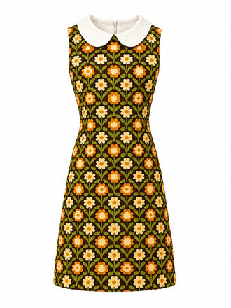 Orange 1960s Daisy Peter Pan Collar Dress, vintage dress, retro fashion - perfect for women who love vintage and retro fashion