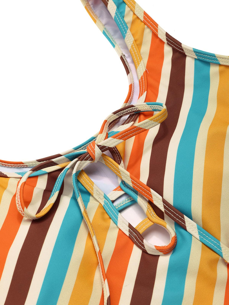 1960s Diagonal Stripe Cutout One-Piece Swimsuit — 1960s poolside glamour meets sun-drenched confidence