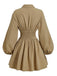 Beige 1960s Puff Sleeves Elastic Cinched Waist Dress - vintage dress, retro fashion
