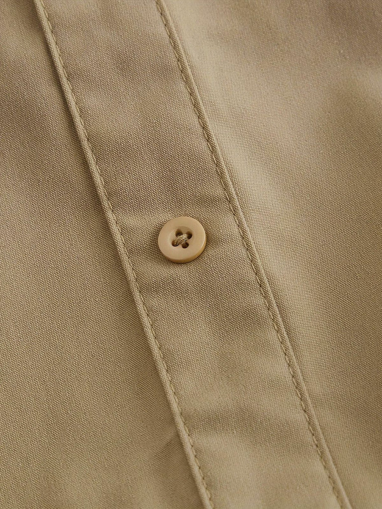Beige 1960s Puff Sleeves Elastic Cinched Waist Dress - vintage dress, retro fashion