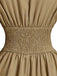 Beige 1960s Puff Sleeves Elastic Cinched Waist Dress - vintage dress, retro fashion