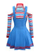 Blue 2PCS 1960s Halloween Chucky Striped Top & Wide Strap Dress - vintage dress, retro fashion