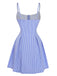 Blue 1960s Striped Buttons Spaghetti Strap A-Line Dress - vintage dress, retro fashion