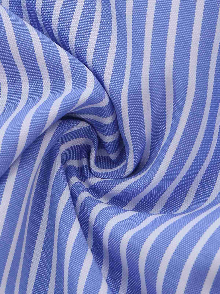 Blue 1960s Striped Buttons Spaghetti Strap A-Line Dress - vintage dress, retro fashion