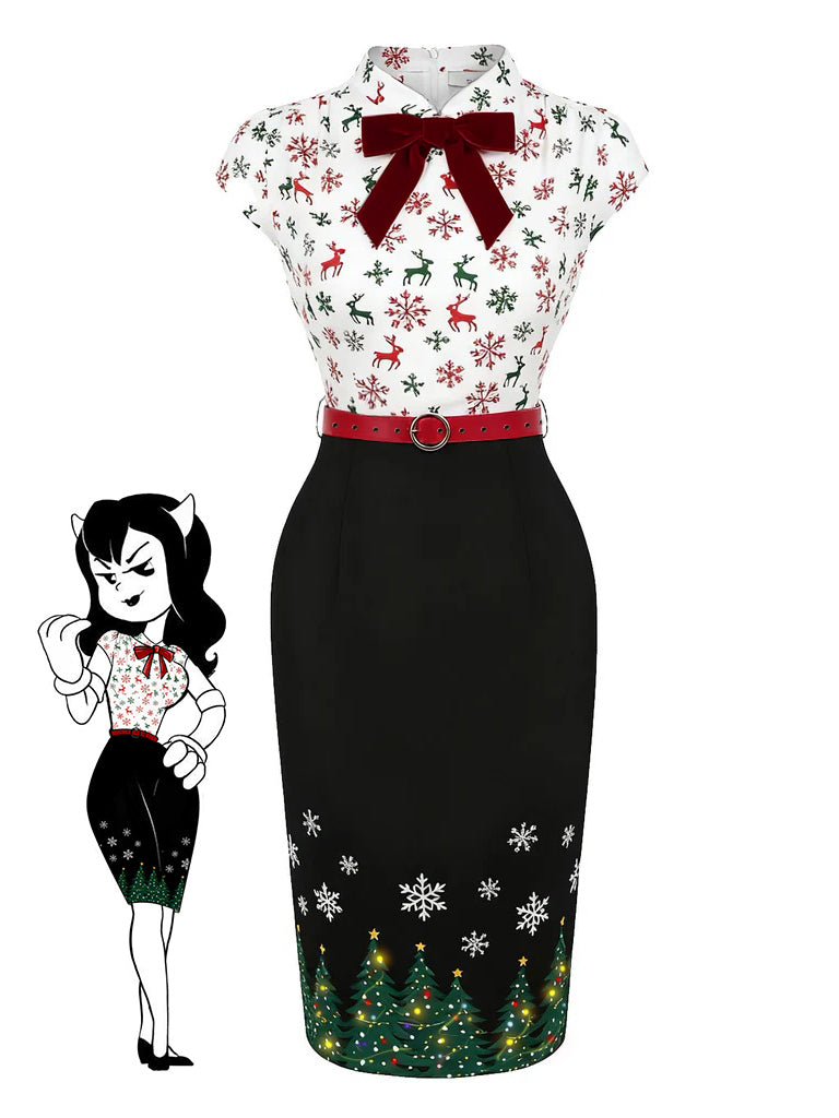 1960s Christmas Tree Reindeer Snowflake Pencil Dress - vintage dress, retro fashion