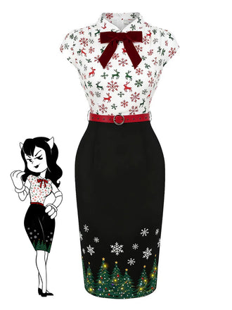 1960s Christmas Tree Reindeer Snowflake Pencil Dress - vintage dress, retro fashion