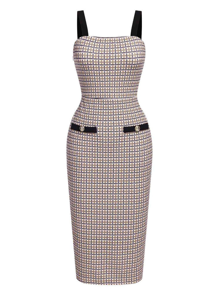 2PCS Beige 1960s Knitted Straps Pencil Dress & Short Coat - vintage dress, retro fashion