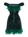 Green 1960s Off-Shoulder Sequined Feather Bodycon Dress - vintage dress, retro fashion