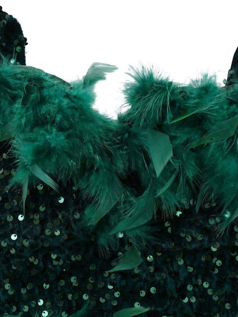 Green 1960s Off-Shoulder Sequined Feather Bodycon Dress | Retro Stage Green 1960s Off-Shoulder Sequined Feather Bodycon Dress | Retro Stage