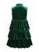 Green 1960s Velvet Bowknot Stand Collar Tiered Dress - vintage dress, retro fashion, elegant red