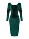 Green 1960s Velvet Ruched Long Sleeve Bodycon Dress - vintage dress, retro fashion