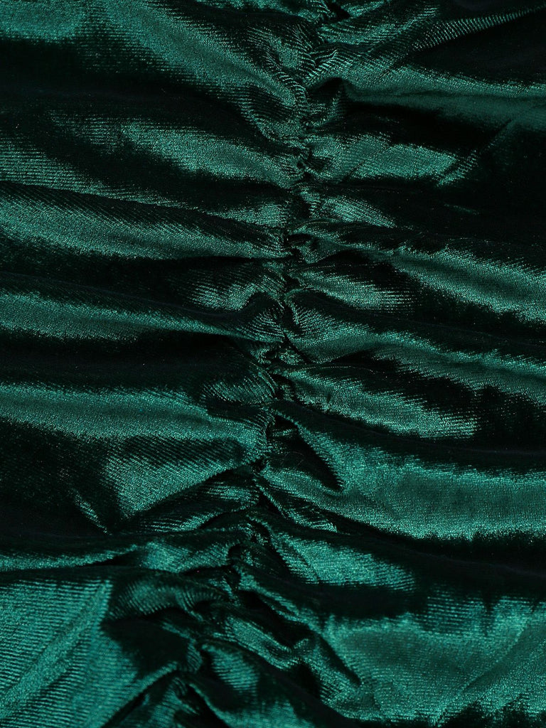 Vintage Sweetheart Ruched Velvet Bodycon Dress Retro Holiday Cocktail Dress Dark Green Vintage Sweetheart Ruched Velvet Bodycon Dress Retro Holiday Cocktail Dress Dark Green
