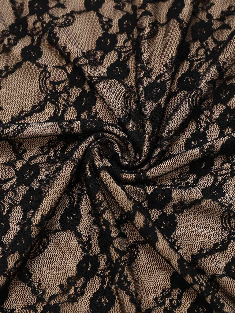 Khaki 1960s Lace Patchwork Spaghetti Strap Bodycon Dress - vintage dress, retro fashion