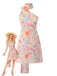 1960s One-Shoulder Colorful Tulip High-Neck Drape Dress - vintage dress, retro fashion