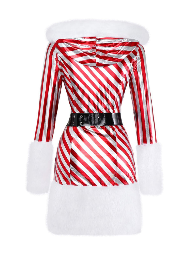 red and white candy cane dress Christmas Candy Cane Costume Set Striped Hooded Mini Dress & Leg Warmers White&Red