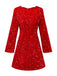 Red 1960s Sequined Bow Round Neck Long Sleeve Dress - vintage dress, retro fashion, elegant red