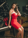 Red 1960s Spaghetti Strap Christmas Plush Lace Dress - vintage dress, retro fashion, elegant red
