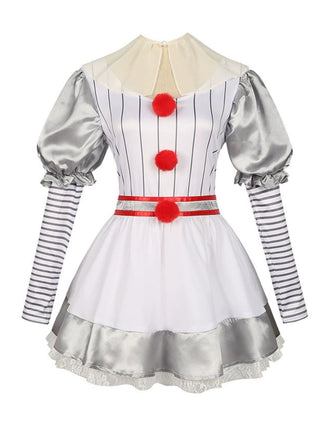 Silver 1960s Halloween IT Pennywise Striped Puff Sleeve Puffy Dress - vintage dress, retro fashion