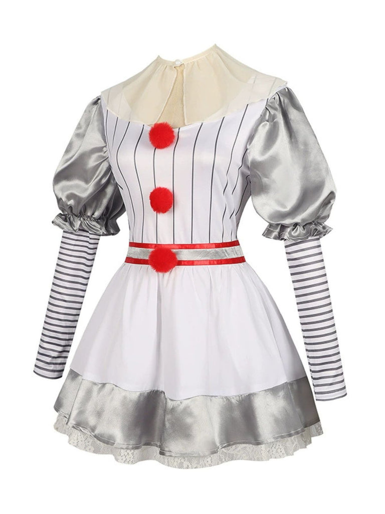 Silver 1960s Halloween IT Pennywise Striped Puff Sleeve Puffy Dress - vintage dress, retro fashion